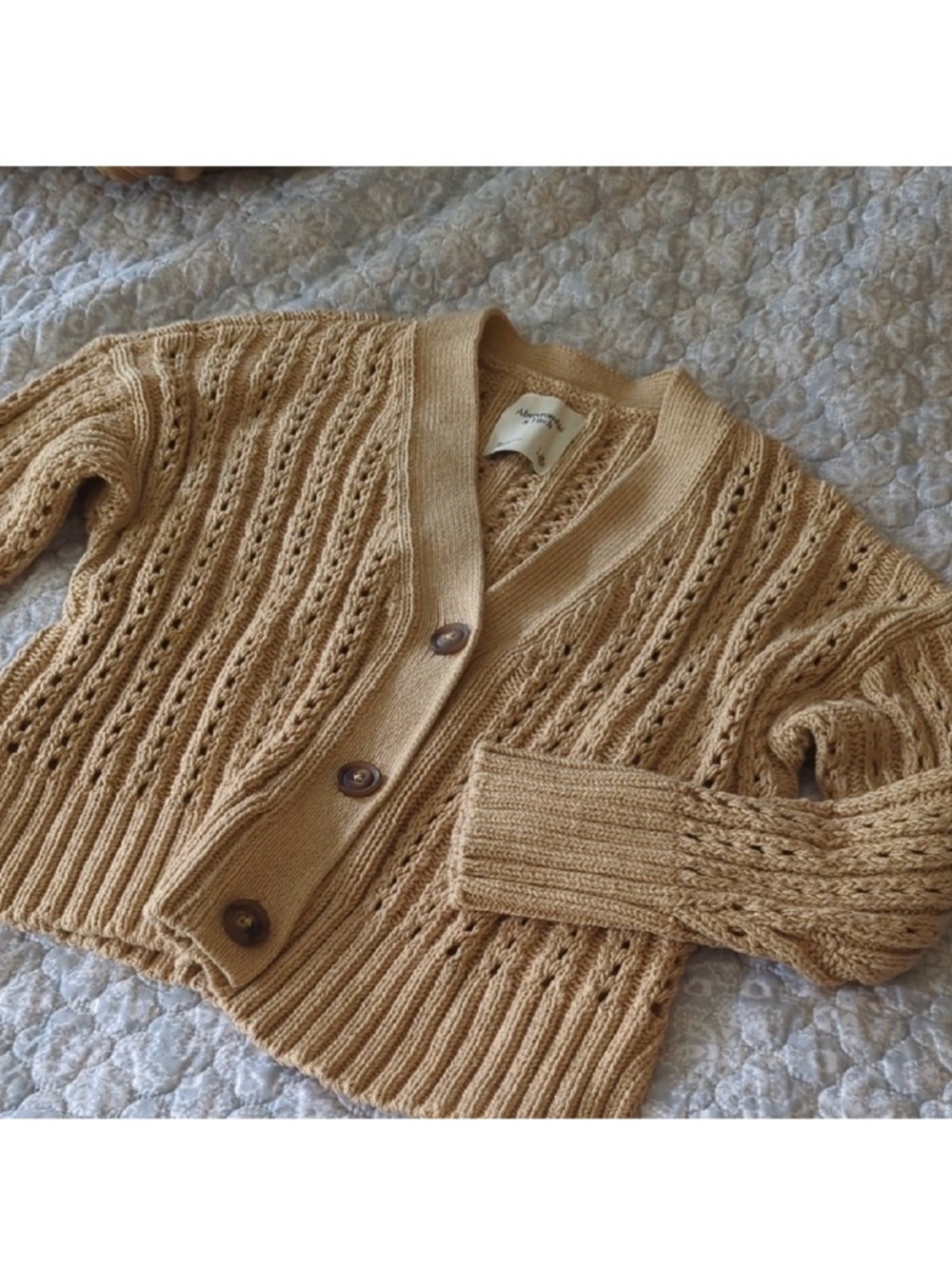 Abercrombie & Fitch Tan Cable Knit Cardigan Sweater